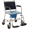 HOMCOM Rolling Shower Chair, Bedside Commode Wheelchair with Padded Seat, Backrest, for Seniors, Disabled, 300 lbs, Black