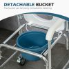 3-In-1 Shower Wheelchair, Transport Beside Commode Chair, Waterproof Rolling, 330 lbs Weight Capacity with Padded Seat, White
