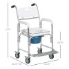 3-In-1 Shower Wheelchair, Transport Beside Commode Chair, Waterproof Rolling, 330 lbs Weight Capacity with Padded Seat, White