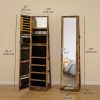 Swivel Jewelry Armoire, Lockable Mirror Jewelry Cabinet with Built-In Small Mirror, Rustic Brown