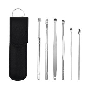 Ear Cleaning Tool Stainless Steel Ear Pick Kit &1Pc Storage Bag Earwax Remover Tool (Color: Black A)