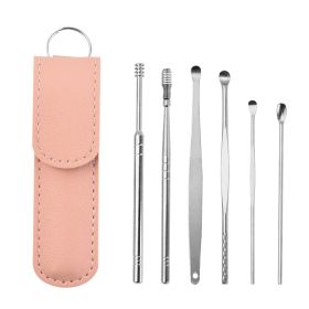 Ear Cleaning Tool Stainless Steel Ear Pick Kit &1Pc Storage Bag Earwax Remover Tool (Color: Pink A)