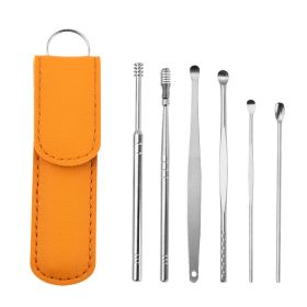 Ear Cleaning Tool Stainless Steel Ear Pick Kit &1Pc Storage Bag Earwax Remover Tool (Color: Yellow A)