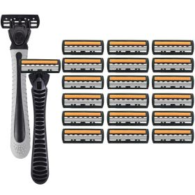 3-layer Stainless Steel Blade Men Razor Washable For Travel For Home Shaver Manual Shave Razors For Daily Face Care (Color: 2 handle 18 blades)