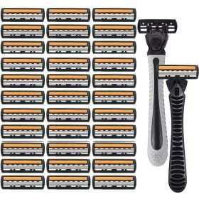 3-layer Stainless Steel Blade Men Razor Washable For Travel For Home Shaver Manual Shave Razors For Daily Face Care (Color: 2 handle 36 blades)