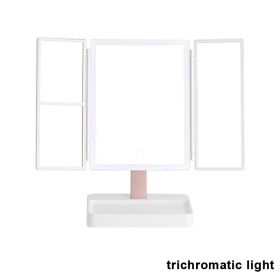 Rechargeable Foldable Makeup Mirror With LED Light 360° Adjust Wireless 1-3X Magnifying 3 Tone Light Desktop Vanity Table Mirror (Ships From: CN, Emitting Color: three lights)