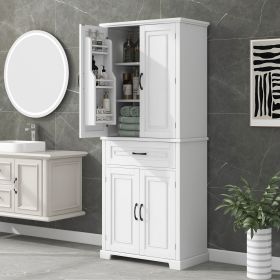 Bathroom Storage Cabinet with Doors and Drawer, Multiple Storage Space, Adjustable Shelf (Material: MDF, Color: White)