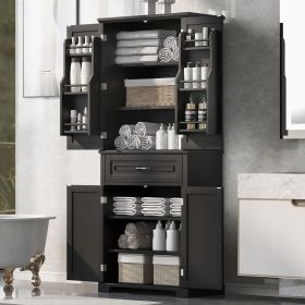 Bathroom Storage Cabinet with Doors and Drawer, Multiple Storage Space, Adjustable Shelf (Material: MDF, Color: Black)